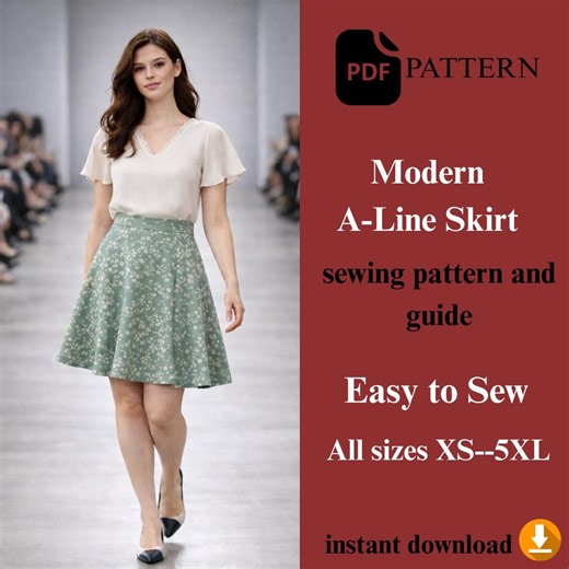 Modern A-line Skirt Sewing Pattern – Flared Skirt PDF • Contemporary Fit • Easy Printable Sewing Pattern - Etsy