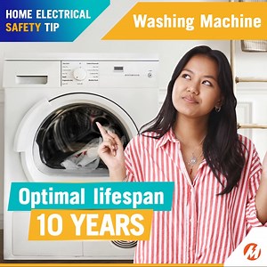 7.3K views · 96 reactions | Wag masyado ma-attach.. sa washing machine. After *10 years, kailangan mo na yan palitan. Take care of your washing machine by assigning a dedicated outlet to avoid overloading. For more home safety tips, you may visit: https://www.meralco.com.ph/homesafetytips *From Meralco Power Lab | Meralco | Facebook