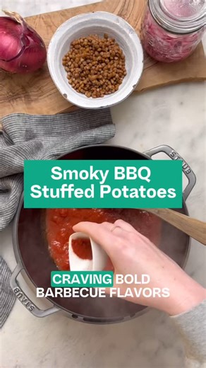 Sweet, smoky, and totally stuffed 😍🍠🔥 These BBQ jackfruit sweet potatoes are next-level flavor with zero fuss. Crunchy, saucy, plant-based perfection. 💥 👇 Who would you share this with? Tag ’em! #BBQStuffedSweetPotatoes #JackfruitGoals #ForksOverKnives #WFPBEats | Forks Over Knives