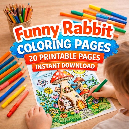 Funny Rabbit Coloring Pages for Kids, 20 Printable Bunny Sheets, Instant Download PDF JPG, Cute Rabbit Activities, Easter Coloring Book - Etsy