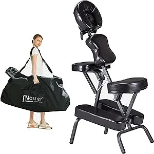 Master Massage Professional Lightweight Portable Massage Chair-Folding Foldable Aluminum Adjustable Tattoo Chair with Wheeled Carrying Case, Aluminum, Coffee