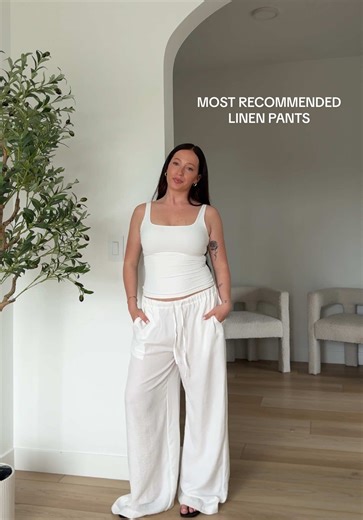 the BEST basics in my summer wardrobe!!! 🤍 For size reference: I’m 5’2” and 120lbs and get a Medium! They’re a bit long on me but I tend to wear heels so I love it 🤏🏼 I have 4 pairs of these linen pants now and swear they’re the best summer basic pants #linenpants #linenpantsoutfit #summerfashioninspo #summerpants #affordablefashion