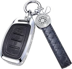 for Hyundai Key Fob Cover with Keychain, Black Leather Key Case Protection Shell Fit for Hyundai Elantra Ioniq Sonata Tucson Elantra GT, 4 Buttons
