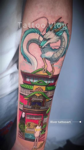 A spirited tribute to one of the most iconic animated films — full of color, nostalgia, and magic.✨🐉 #nyctattoo #tattooidea #ghiblitattoo #animetattoos #hakutattoo