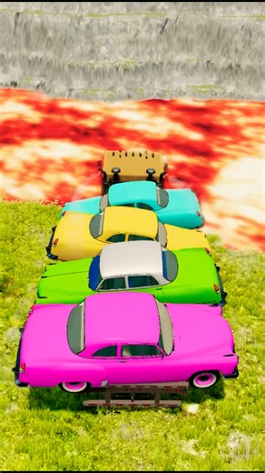 Fire Truck and cars vs Giant Lava Pit - BeamNG.drive #beamn #shorts #beamngdrive #automobile #usa