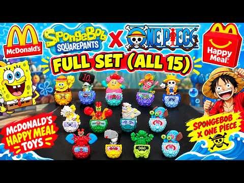 McDonald's SpongeBob One Piece Happy Meal Toys Full Set All 15 Close Up View