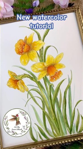 Daffodil watercolor tutorial step by step, free line drawing