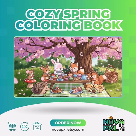 Cozy Spring Coloring Book | Bold Easy Kawaii Pages | For Kids & Adults (PDF   PNG Download)