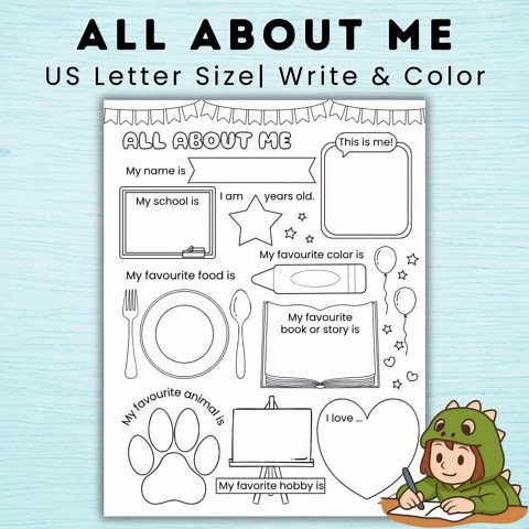 All About Me Coloring Page, Back to School Activity for Kids, Preschool & Kindergarten Activity (digital Download) - Etsy