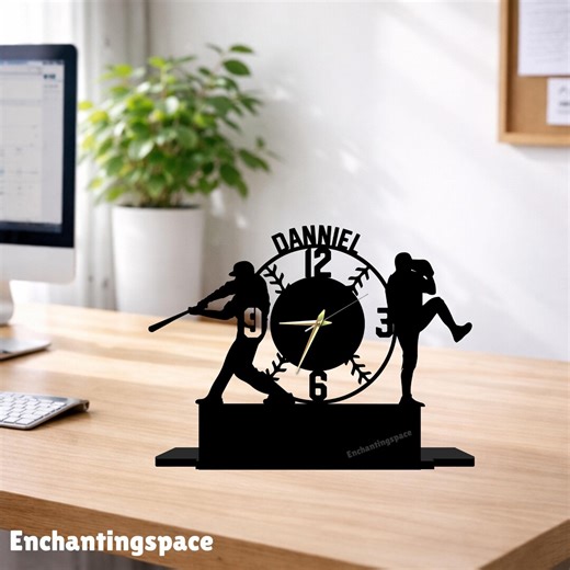 Personalized Baseball Metal Table Clock, Custom Player Art for Boys Room Decor, Sports Shelf Clock - Etsy