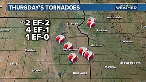 13K views · 128 reactions | Crews with the Aberdeen National Weather Service have confirmed seven tornadoes from Thursday's storms. Shown here is the location of the tornadoes. Two of the tornadoes were rated an EF-2, one south of Gary in Deuel County and the one that hit Castlewood. | Dakota News Now | Facebook