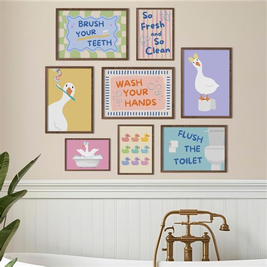 Bathroom Duck Gallery Art Set of 8 Kids Bath Time Printable Toddler Posters Colorful Rubber Ducky Wall Decor Wash Your Hands Reminder Sign - Etsy