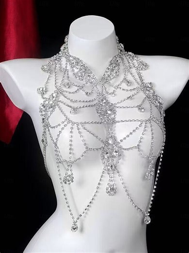 Women's Gold Rhinestone Body Chain Necklace, Luxury Crystal Harness Jewelry for Evening Gala, Prom & Party Outfits 2025 - $29.99