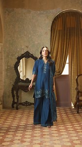 Sylvan Silk in motion 💙 A look that captures grace with every step, featuring statement sleeves that add drama, hand embellished sparkle that catches the light beautifully, and a flowing dupatta that brings pure elegance to the entire silhouette. Modern charm, timeless grace all in one look. ✨ #Azure #vogue #FestiveWear #newarrival | Azure