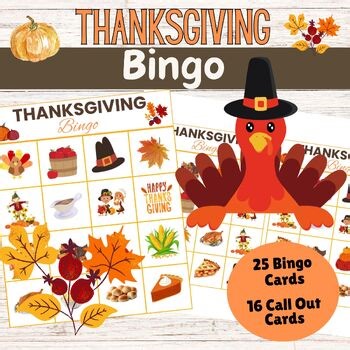 November Fall Autumn Fun Party Thanksgiving Bingo - Printable Turkey Game