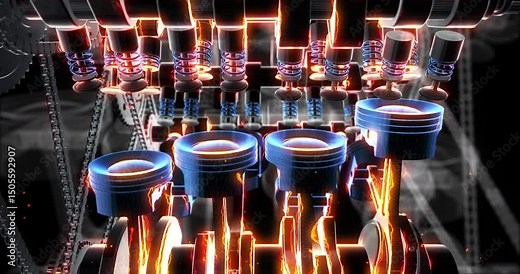 Detailed 3D Animation of Crankshaft and Pistons in a V8 Engine. Industry And Technology Related 3D Animation.