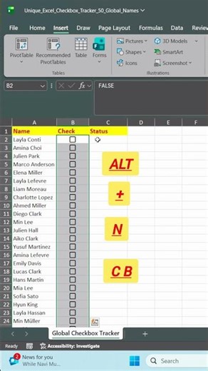 Excel Hack 01:- How to use the check box in Excel. #shorts