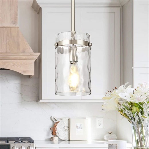Reviews for Henveton Modern Brushed Nickel Pendant Light for Kitchen Island Over Sink Large Hammered Glass Hanging Light for Dining Room | Pg 1 - The Home Depot