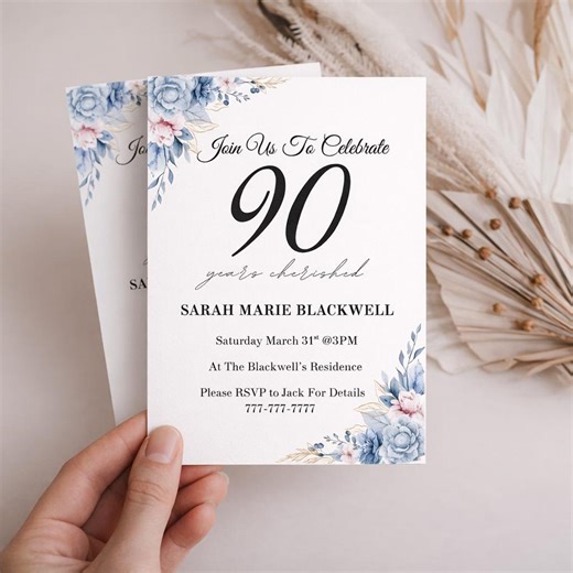 90th Birthday Invitation Party Template | Canva Invitation 90th Surprise Party Invite | Digital Invitation Instant Download PNG PDF - Etsy Canada