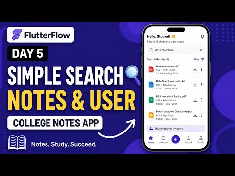 How to Build Simple Search in Flutter App | college notes app | flutter flow tutorial for beginners