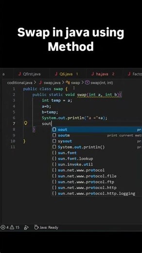 Swaping of two variables in java using methods.#java #coding #javaprogramming #youtubeshorts #python