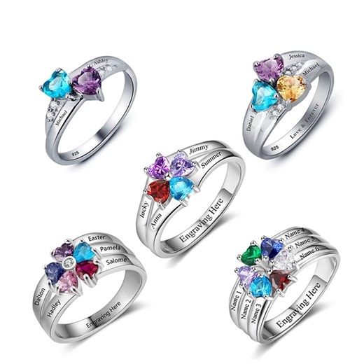 STERLING SILVER Engraved Birthstone Kids Name Ring Mothers Day 2026 Family Xmas Birthday Custom Jewelry Daughter Mom 1 2 3 4 5 6 7 8 Stone - Etsy Sverige