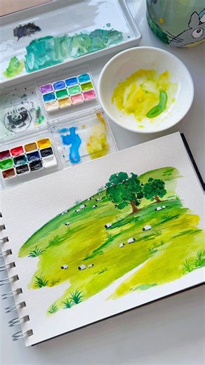 Cách vẽ tranh màu nước đơn giản #art #phongcanh #drawing #watercolor #painting