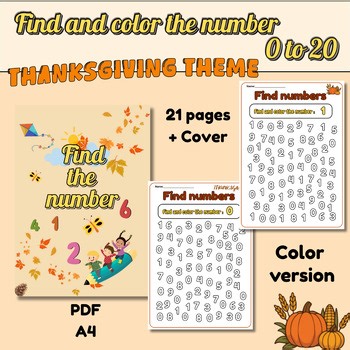Thanksgiving Number Find & Color Activity Pack (0–20) – Perfect for K–3