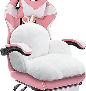 QIUODO Cute Chair Cushion, Gaming with Backrest Non-Slip, Comfy Seat Cushion for Office Desk, Kawaii for Gamer, Soft Chair Cushion for Room Bedroom Decor（White Rabbit）