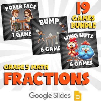 19 No Prep Math Games Bundle B - Fractions - Grade 5 Review Activity