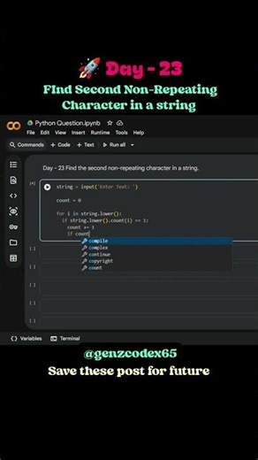 🚀 Day 23 – Second Non-Repeating Character (Python)