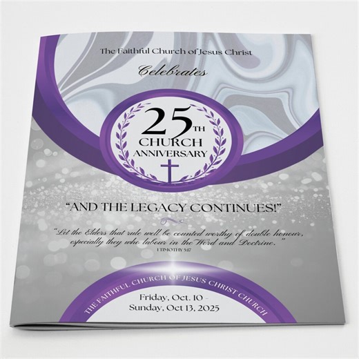 Church Anniversary Program Template | Silver, White & Purple (canva Editable) - Etsy