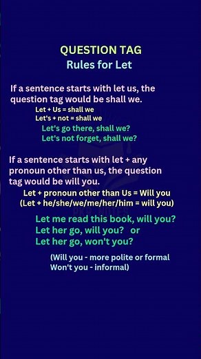 Question Tag / Question tag rules for Let / Let us / Let me