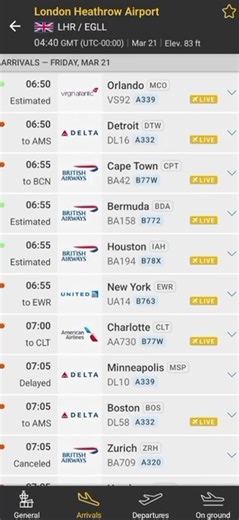🇬🇧 | AHORA: El panel de llegadas del Aeropuerto de Heathrow en Flightradar24 muestra cancelaciones masivas, retrasos y desvíos en medio de un importante corte de energía. | Alerta Aeropuerto
