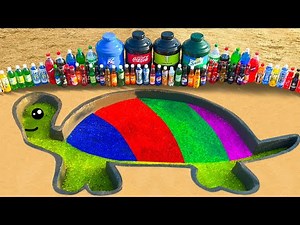 How to Make Rainbow Turtle with Orbeez and Big Coke, Fanta, 7up, Pepsi vs Mentos and Popular Sodas