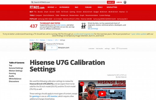 Hisense U7G Calibration Settings