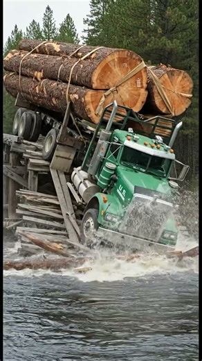 🔨 Epic Logging Fail Watch This Heavy Duty Truck DESTROY an OLD Bridge! 🌉 #shorts