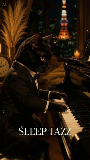 Black Cat Playing Jazz Piano 🌙 | Relaxing Music for Focus & Sleep#short