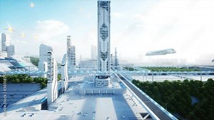 Futuristic city, town. The concept of the future. Aerial view. Realistic 4k animation. Stock Video