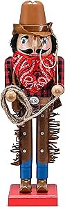 Ornativity Christmas Western Cowboy Nutcracker – Brown and Red Wooden Nutcrackers Cow Boy with a Rope and Lasso Xmas Themed Holiday Nut Cracker Doll Figure Decorations 14"