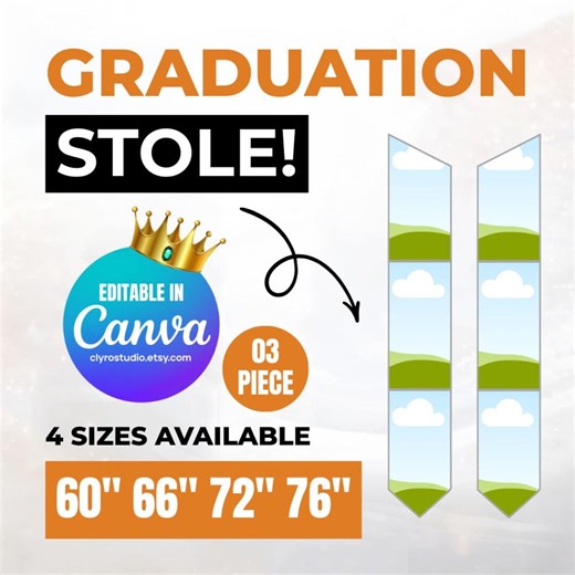 3 Piece Graduation Stole Template, Editable Canva Graduation Sash, Custom Senior Stole Design, Class of 2026 Photo Graduation Stole - Etsy
