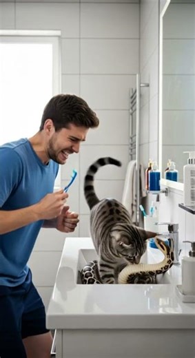 양치질 하려다 뱀을 발견했다! 🐍😱🐱 숨겨진 위험을 만나다 #야생동물 #뱀조심 #일상브이로그