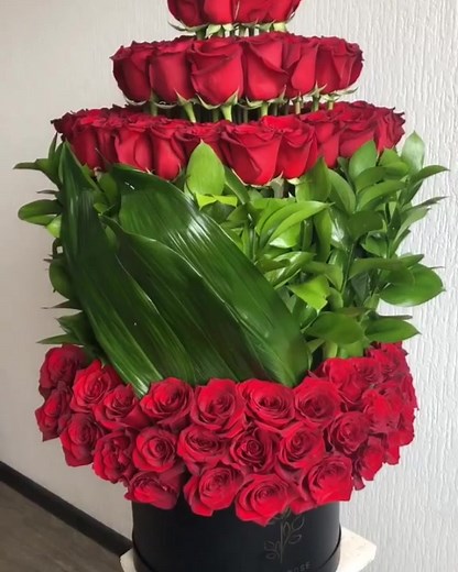 Stunning Multi-Tiered Red Rose Bouquet Arrangement