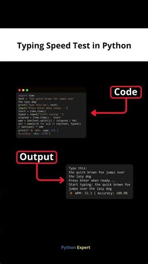 Python Project: Typing Speed Test 🔥 #developer #python #coding #tech #project #pythonprojects #viral