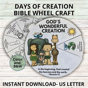 Days of Creation Bible Spinner Wheel Sunday School Craft Printable, Kids Bible Story Activity for Children's Church, Teaching Genesis 1-2:3 - Etsy