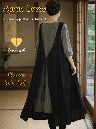 Apron Dress Sewing Pattern PDF, Easy Japanese Pinafore Dress, Linen Apron Dress Pattern, Beginner Sewing XS–3XL - Etsy