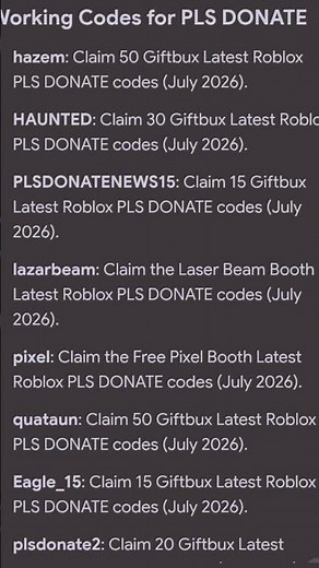 all the working codes of pls donate (roblox)