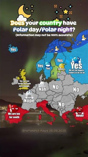 Does your country have Polar day/Polar night 🌑✨? #map #europe #shorts