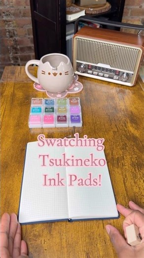 50+ Tsukineko Stamp Pads just arrived at Atlas .. of course we had to swatch some of them 😝!!!