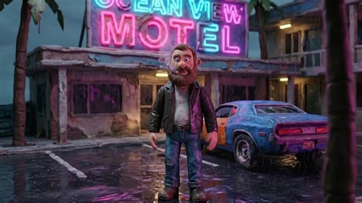 Rainy Night Vibes with Mr. Clayman 🌧️ Night vibes at Ocean View Motel. Created with Google Flow Veo. #claymation #aianimation #googleveo3 #cinematic #mrclayman